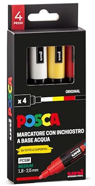 Posca - UniPosca Set mit 4 verschiedenen Acrylstiften, Original Sorten mit runder Spitze 1,8-2,5 mm - Farben für Kinder und Künstler Uni Gültig wie Farben für Stoffe, Holz, Glas und andere