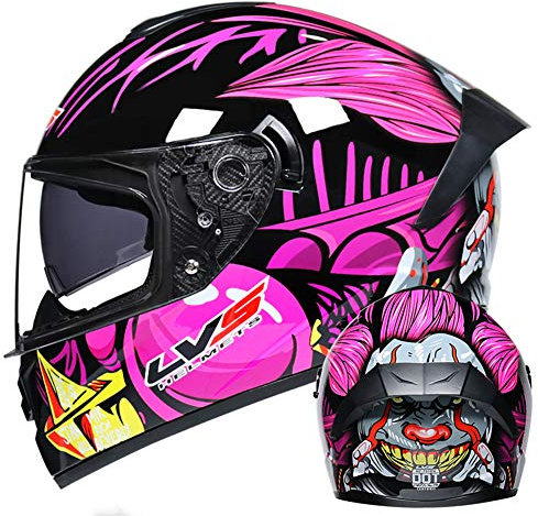 Casco moto integrale rosa Caschi da motocross apribili Casco da moto modulare a doppia lente Crash Clown Racing per scooter ATV Street Dirt Bike certificato DOT (C,XL(61~62))