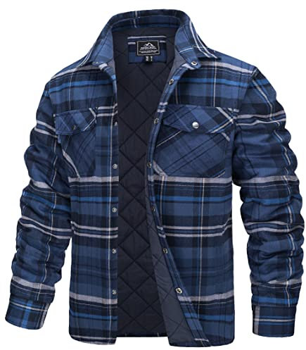 TACVASEN Chemises Rembourrées pour Homme Veste Décontractée en Flanelle a Carreaux,Chemise de Travail a Manches Longues Bleu Gris,L