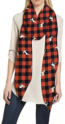 Lina & Lily Damen Schal Tuch mit Weihnachts-Muster (Rot Schwarz, Rentier Karo)