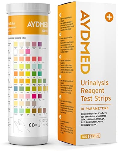 100 x Aydmed Urinanalyse Teststreifen 10 Parameter Urinteststreifen für Leukozyten, Nitrit, Urobilinogen, Protein, pH, Blut, spezifisches Gewicht, Keton, Bilirubin und Glukose