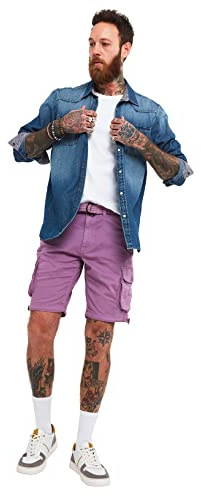 Joe Browns Herren Cargo-Shorts mit Mehreren Taschen, Knielang, mit Gürtel Cargos, Mulberry, 34W