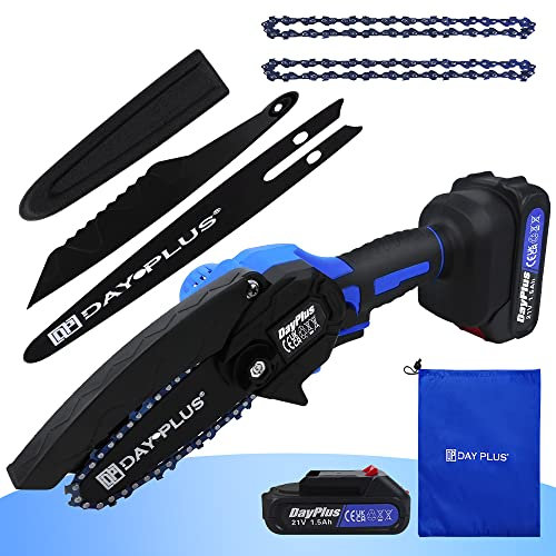 Cordless Mini Chainsaw 4 inch with Rechargeable Battery and Charger, 2 Chains Brushless Electric Chainsaw Cordless, Handheld Cordless Portable Chainsaws for Tree Branches Household Garden