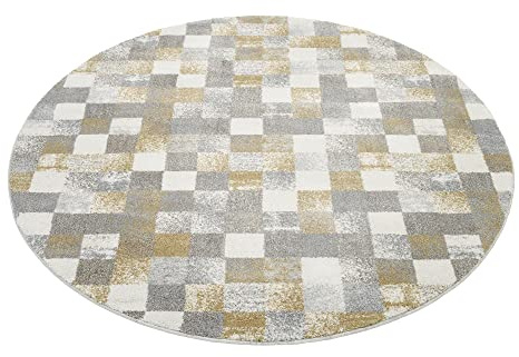 OCI New Villa Squares Teppich 912 grau-Creme 120 cm rund