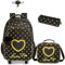 Egchescebo Schultaschen Kinder Rollen Rucksack für Mädchen Kinder Gepäck Koffer Mit Rädern, Schwarz23-3-6, 17, Reiserucksäcke