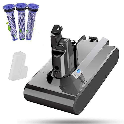 6.0Ah Replacement Battery for Dyson V6 Animal, Absolute, SV03, SV04, SV05, SV06, SV07, SV09, DC58, DC59, DC61, DC62, DC72, DC74 6000mAh with 3 Pre-filters