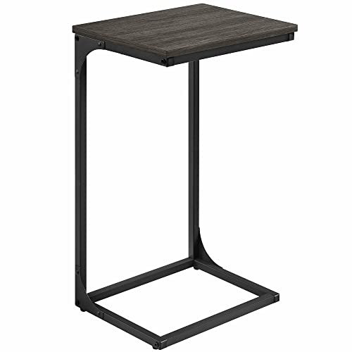 VASAGLE C-Shaped Side Table, Bedside Table, Sofa Side Table, with Metal Frame, Industrial, for Living Room, Bedroom, Grey Oak and Black LET353B42