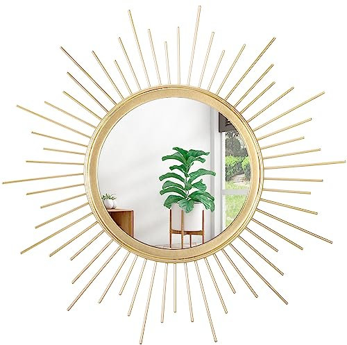 HLFMVWE Gold Sonnenspiegel Spiegel für Wanddekoration, Zimmer Dekor, Metallspiegel Wanddekorationen für Wohnzimmer, Moderne dekorative Spiegel, Geschenke für Frauen & Mütter
