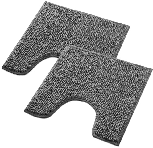 WohnDirect Set di tappetini da bagno 2 pezzi - Grigio 45 x 45 cm CON ritaglio per WC - antiscivolo e lavabile - Tappetino da bagno, tappeto da bagno, tappetino per WC