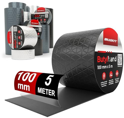 Wasserdichtes Klebeband Butylband I 10cm*5m Schwarz hochwertig selbstklebend mit Aluminiumfolie I Butyl-Tape alterungsbeständig korrosionsbeständig UV-beständig