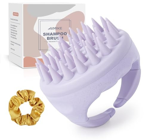 AIMIKE Kopfhaut Massagebürste Shampoo Bürste,Weizenstroh Silikon Scalp Massager für Peeling und stimulieren das Haarwachstum, Reduziert Schuppen, Kopfmassage Bürste für Nass & Trocken Haar,Hellviolett