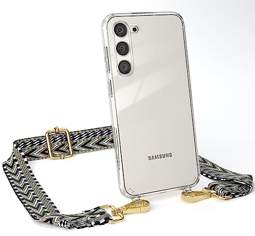 EAZY CASE Handykette - Verstellbares Taschenband kompatibel mit Galaxy S23 Plus, Schulterriemen, Handykordel mit Silikon Hülle, Umhängetasche, Grün Schwarz Gold
