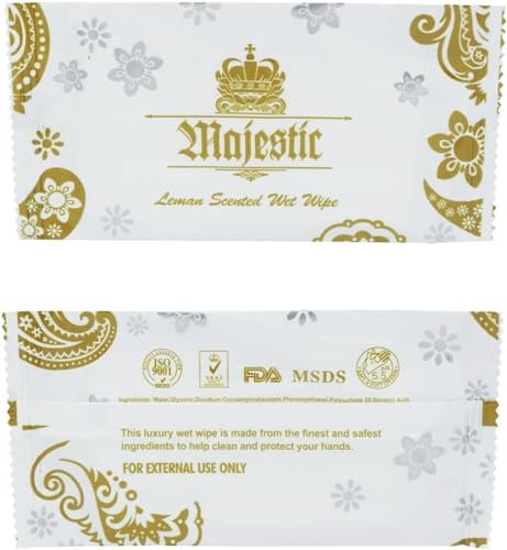 Large Lemon Scented Wet Wipes Hot/Cold Individually Wrapped Freshening Moist Wipes Hand Towels Napkins Restaurants Takeaways Bars Weddings Parties (200)