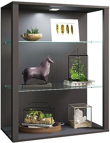 VCM Glasvitrine hängend | Vitrine Glas mit ESG-Sicherheitsglas | Modern und Anthrazit | Maße ca. H. 90 x B. 70 x T. 35 cm | Hängevitrine Glas | Platzsparend | Vitrinenschrank - Glasol LW