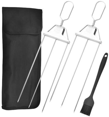 3-Way skewers - Grill, 3-Way skewers for Outdoor Grilling, 3-Way skewers for Grilling, BBQ skewers, Stainless Steel skewers, Easy-to-use Pusher Slider