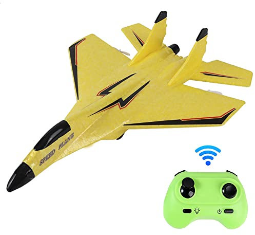 Flying Speedy Avion Télécommandé Rc Air Plane, 2.4ghz Rc Avion Télécommandé Modèle Avion Léger, Jouet Avion en Mousse Epp Ailes Fixes, Rc Jet Airplane Glider pour Enfants Adultes Débutant (Jaune)