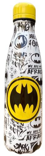 CARTOON Botella térmica de acero inoxidable con tapón desenroscable, botella térmica de acero inoxidable para niños, 500 ml (Batman, blanco)