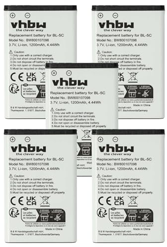 vhbw 5x batteria compatibile con NGM W13-NM8819, Victor, Roger, Premier, PM1111, Swat, Storm smartphone cellulare (1200mAh, 3,7V, Li-Ion)