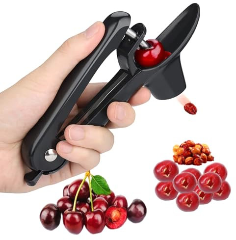 Cherry Pitter Tool - Heavy-Duty Stainless Steel Olive and Cherry Pitters Corer Tool with Space-Saving Lock Design, Multi-Function Cherries Stoner Seed Remover Tool for Making Cherry Jam (Black)