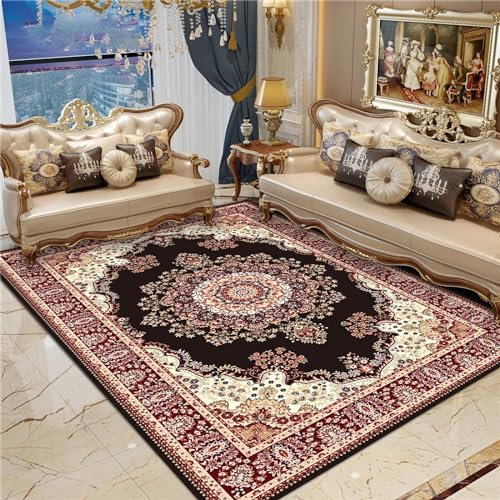 Tzvpsu Bettumrandung,Rot Schwarz Gelb Vintage Floral Design Waschbare Antirutsch-Teppiche,waschbare teppiche balkondekorationen,60x90cm