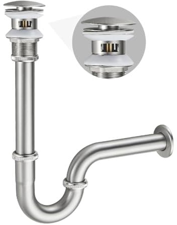 TSIBOMU U-förmiges Siphon für das Badezimmer, komplettes Set, verstellbare 1-1/4-Flasche P-Trap Waschbecken-Ablauf-Set, Rohr und Pop-Up-Ablaufstopfen mit Überlauf, gebürstetes Nickel