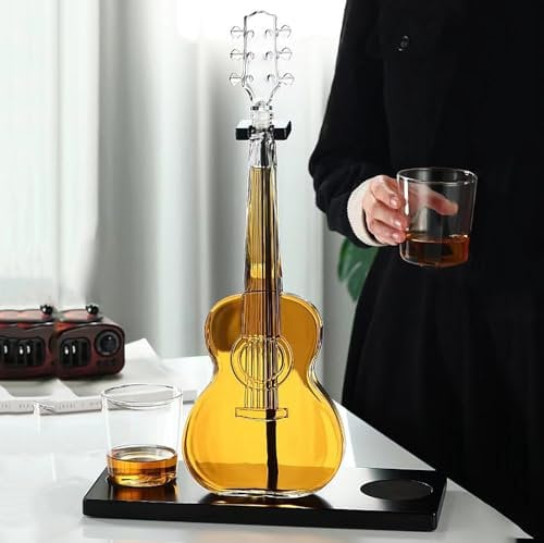 JMbpkduHs 1000ml Decanter with Base,3 Piece Creative Guitar/Violin Decanter,Whisky Decanter and Glass Gift Set, Set,Guitar