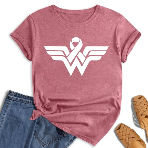 hohololo Tee-Shirt Octobre Rose pour Femme Cancer du Sein Octobre Rose Ruban T-Shirt,Rose-A,XL