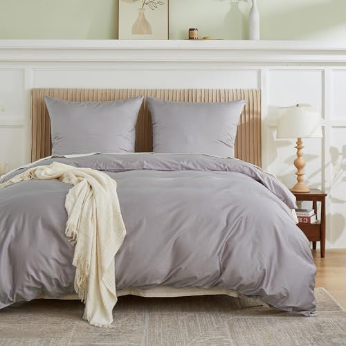 Simple&Opulence Bettwäsche 155x220 Baumwolle, 100% ägyptische Baumwolle, 400TC Satin Luxuriöses Bettwäsche, mit 1 Bettbezug 155x220 cm und 1 Kissenbezug 80x80 cm, Graue Lila