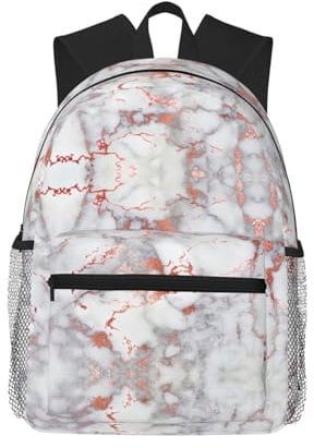 Stylish White Marble Travel Backpack Rose Gold Lightweight Laptop Backpack with Water Protection for College Work Work Black, One Size, Black, Rozmiar uniwersalny