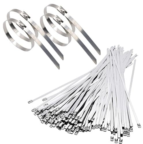 304 Stainless Steel Cable Ties, 4.6 x 200mm, 100 Pcs, Self-Locking, Metal Zip Ties with Ball Stopper, for Cable Binding, Garden Repair
