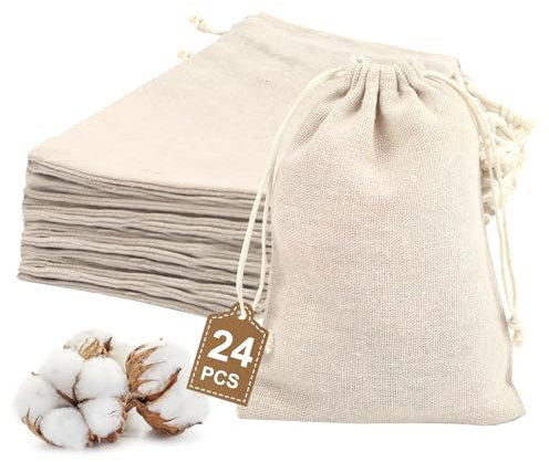 Moosono 24 Stück Stoffsäckchen,13x18cm Baumwollsäckchen mit Zugband,Leinensäckchen Säckchen zum Befüllen,Stoffbeutel Klein für DIY Adventskalender Basteln Geburtstag Hochzeit Weihnachten