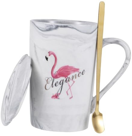OKUMEYR 1 Juego Taza de cerámica con flamenco taza de café portátil vasos de rosa copa jaspeada taza de bebida elegante tazas de bebidas taza jaspeada taza con motivo de flamenco