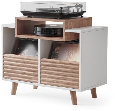 NorStone Plattenspieler OSLO 800 – Vinyl-Schrank – Hifi-Elektronik – 2 Schubladen – Weiß / Eiche hell – 80 x 64 x 40 cm