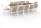 IDMarket - Salon de Jardin NOUMEA Extensible Table 135/270 cm Plateau Verre trempé Effet Bois et 12 chaises empilables Blanc et Bois