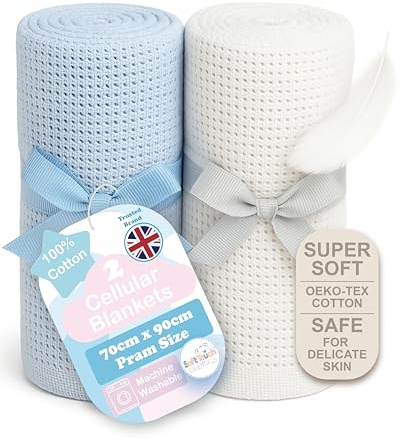 Soft Touch Newborn Essentials 70 x 90cm Cotton Baby Cellular Blanket for Pram, Car Seat and Cot Bedding