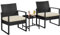 Yaheetech 3-Piece Rattan Garden Furniture Set, 2 Seater Chairs & 1 Table for Balcony with Cushions for House/Porch/Garden/Backyard/Outdoor Use, Black/Beige