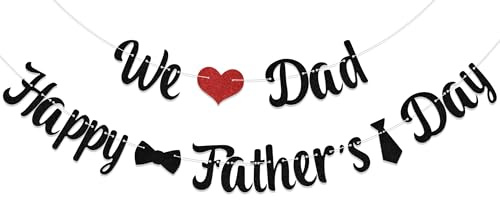 Banner mit Aufschrift We Love Dad Happy Father's Day, Vatertagsdekoration, Partyzubehör, Dankes-Daddy-Dekorationen für Zuhause, Party, Schwarz