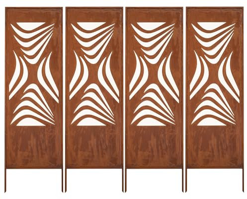 Kapaga - Sichtschutz Metall 4x - 160 cm x 50 cm - Edelrost - Rostoptik Sichtschutz für Garten - Sichtschutzelement - Sichtschutzwand - Gartendekoration Zaun - Rost (Strauch) (Muster)