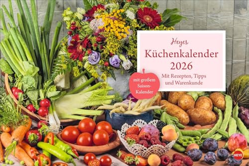 Heyes Küchenkalender - XL Broschurkalender - Der Klassiker! - Kalender 2026 - Heye-Verlag - Wandkalender mit Rezepten, Tipps und Saiaonkalender - 45 cm x 30 cm (offen 45 cm x 60 cm)