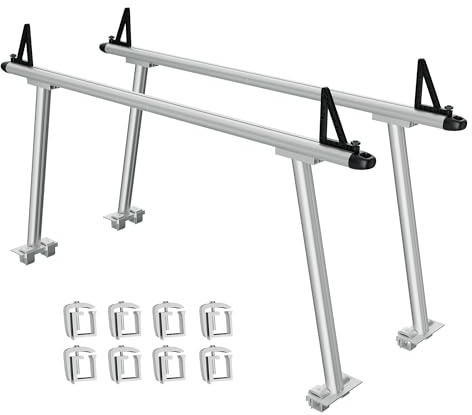 LKW-Träger, ohne Bohren, 370kg Kapazität, 43-74 cm Höhenverstellbar Aluminium-Leiterträger, LKW-Gepäckträger mit Zwei Stangen, Rack für Kajak, Surfbrett