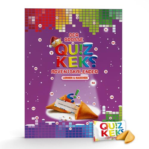 Rätsel-Adventskalender 2025 Merry Quizmas – XXL Weihnachtskalender mit 24 Glückskeksen zum Lernen & Naschen, Quiz-Adventskalender zum Wissen testen für Kinder & Erwachsene
