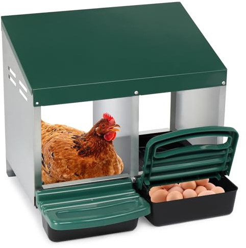 LEADZM Hühner Legenest 2 Abteile - Stabiles Metall Legenester für Hühner mit Eierfach, Hühnernest Abrollnes, Leicht zu reinigen, 54 x 52 x 47 cm, Grün
