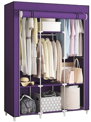 Tragbarer Kleiderschrank aus Segeltuch, Aufbewahrungslösung für Schlafzimmer, temporärer Schrank-Organizer, leicht und stilvoll, lila Kleiderschrank für einfache Montage und platzsparend