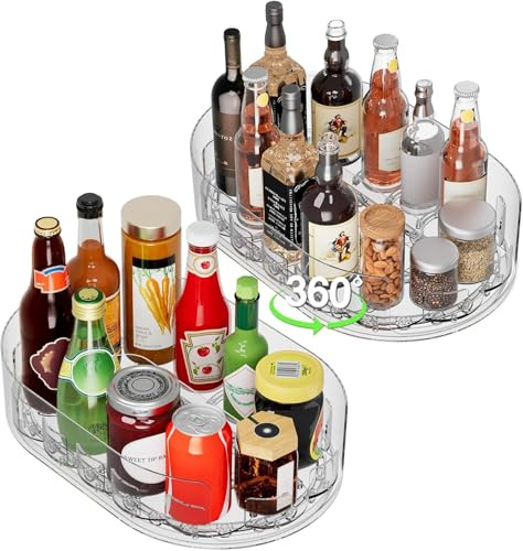 ONADAK Lazy Susan Turntable Organiser for Fridge, 360°Rotating Spice Racks for Kitchen Cabinet, Fridge and Pantry Organizer, 33 X 7.5cmClear PET Revolving Condiment Holder﻿ (2-Pack)
