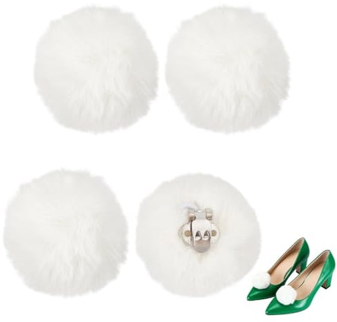 HOBBIESAY 4 Stück Weiße Pompon-Schuhclips 2.17 Zoll Entfernbare Ball-Schuhclips Eisen-Schuhcharms Damen Dekorative Fransen Pompon-Schuhclip für Damen Kostümzubehör