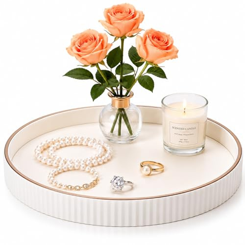 Decorative Round Tray 30cm, Leather Coffee Table Tray, Decorative Candle Holder, Dining Table Centrepiece, Serving Tray for Kitchen Table, Living Room, Bedroom