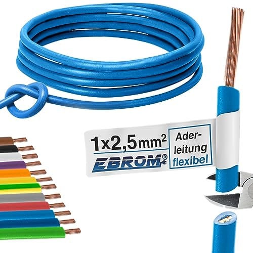 Core Cable Wiring Cable – Single Core Flexible – PVC Cable – H07V-K 2.5 mm² – Colour: Light Blue – Many Lengths Available in 5 Metre Increments, Length: 15 m 2.5 mm²