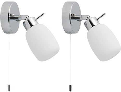 firstchoicelighting Pair of Modern Chrome IP44 Bathroom Wall Light with Pull Cord Switch Zone 2 3