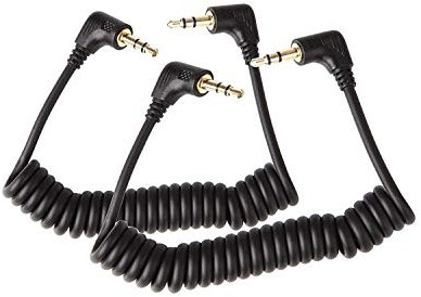 Cavo audio da 3,5 mm, confezione da 2 cavi mini a spirale da 30 cm, cavo per cuffie da 3,5 mm, 90 gradi, jack TRS da maschio a maschio stereo Aux Audio a spirale (fino a 50 cm)
