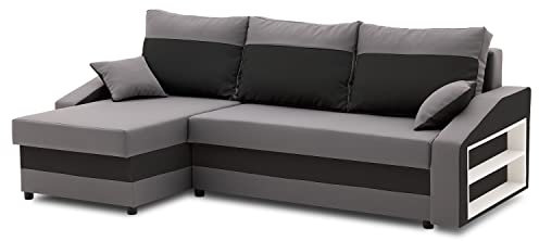 Sofini Ecksofa Hewlet mit Regal und Schlaffunktion! Best ECKSOFA! Eckcouch mit Bettkasten! (Haiti 14+ Haiti 17- Regal rechts)